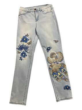 DG2 by Diane Gilman Embroidered Jean New Classic Stretch Chambray Peacock Size 6